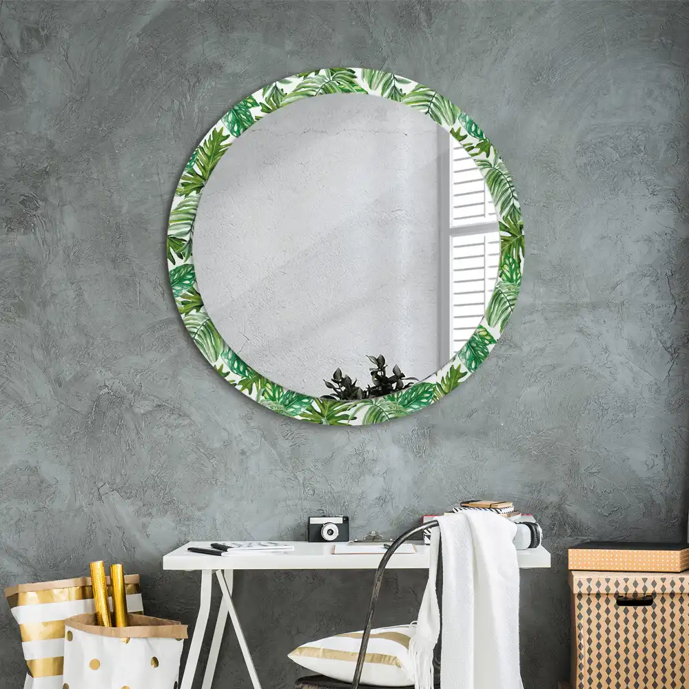 Oglindă decorativă rotundă cu design de frunze de junglă
