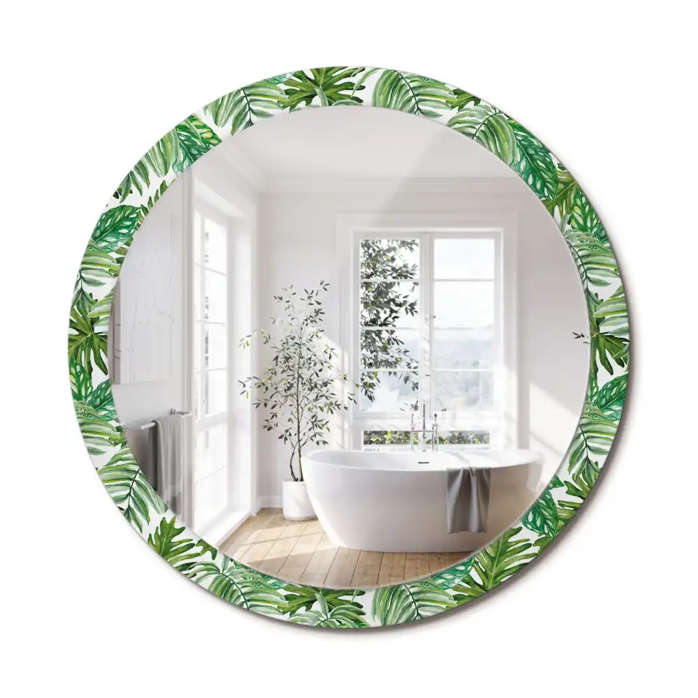 Oglindă decorativă rotundă cu design de frunze de junglă