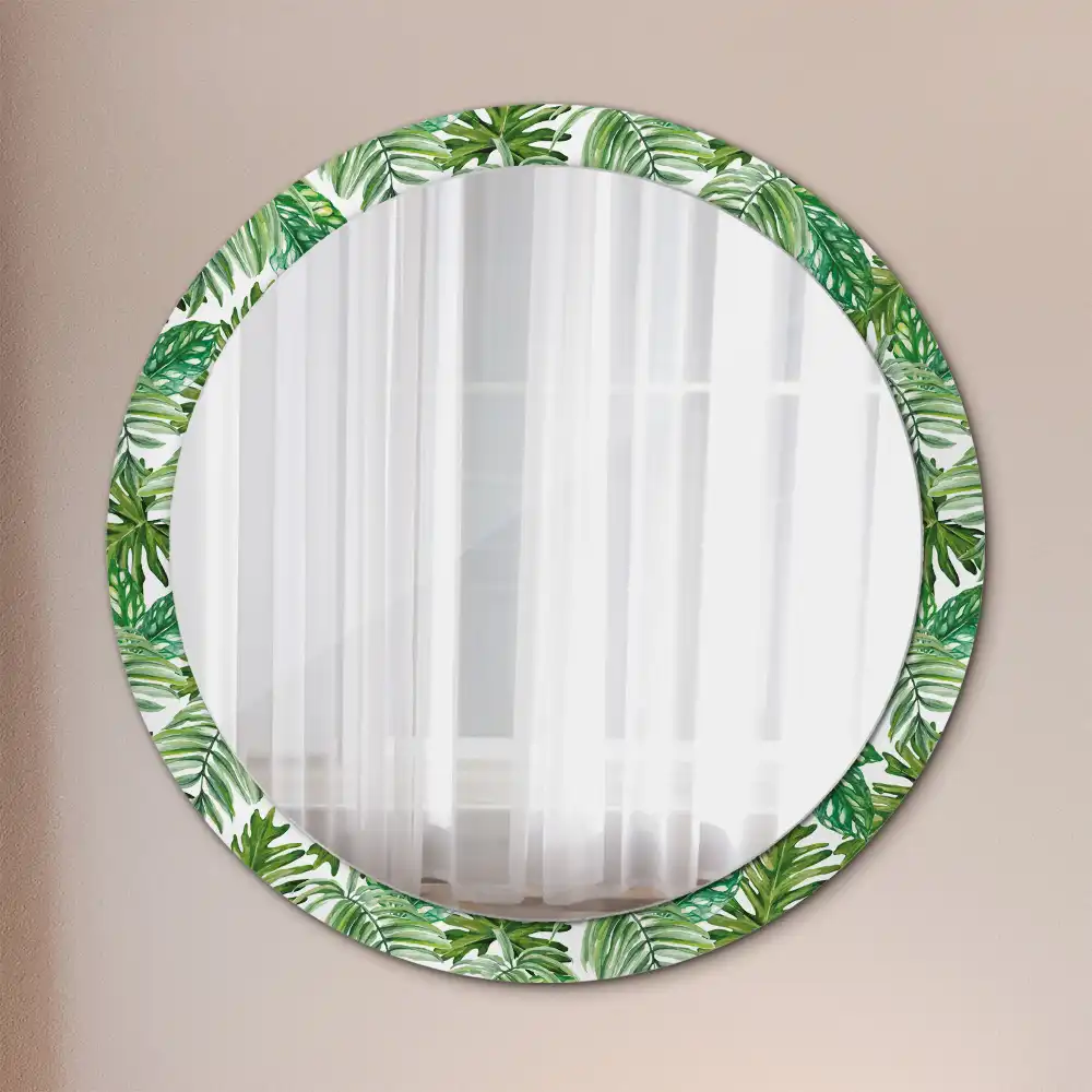 Oglindă decorativă rotundă cu design de frunze de junglă