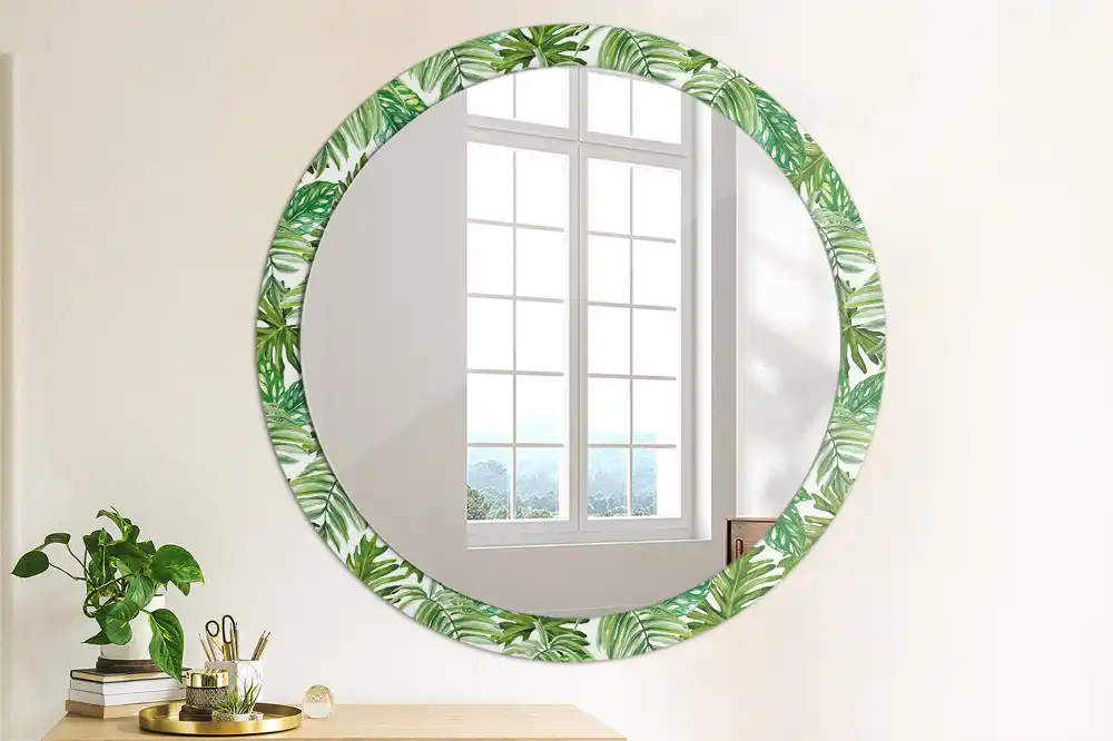Oglindă decorativă rotundă cu design de frunze de junglă