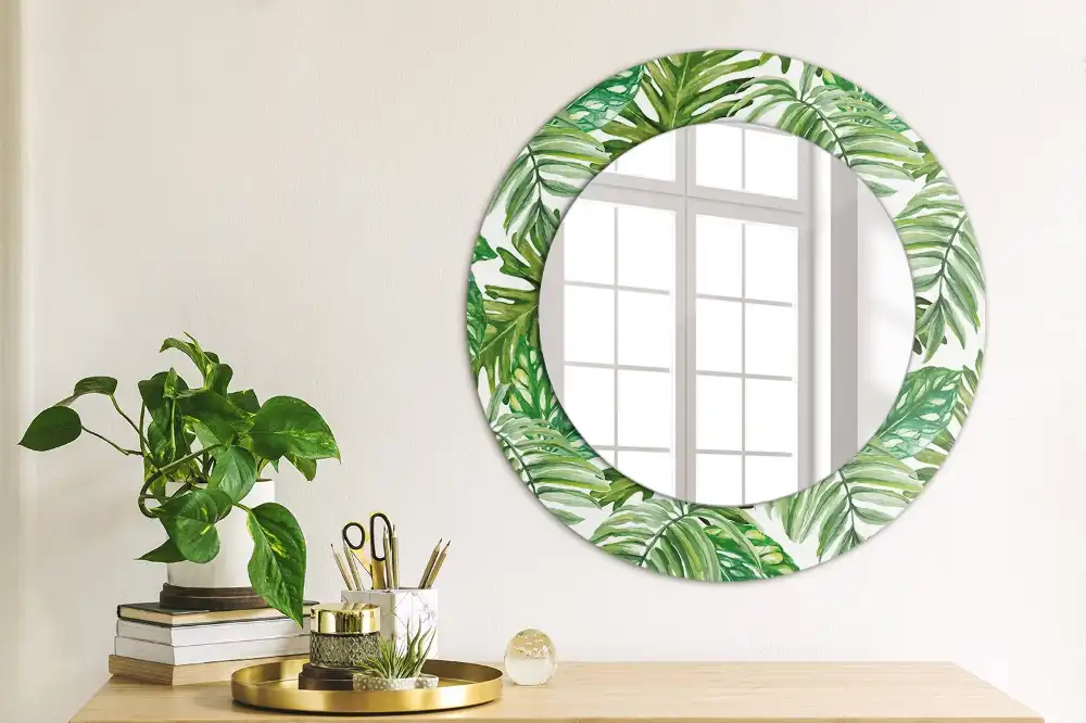 Oglindă decorativă rotundă cu design de frunze de junglă