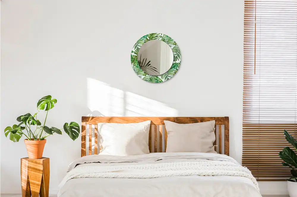 Oglindă decorativă rotundă cu design de frunze de junglă