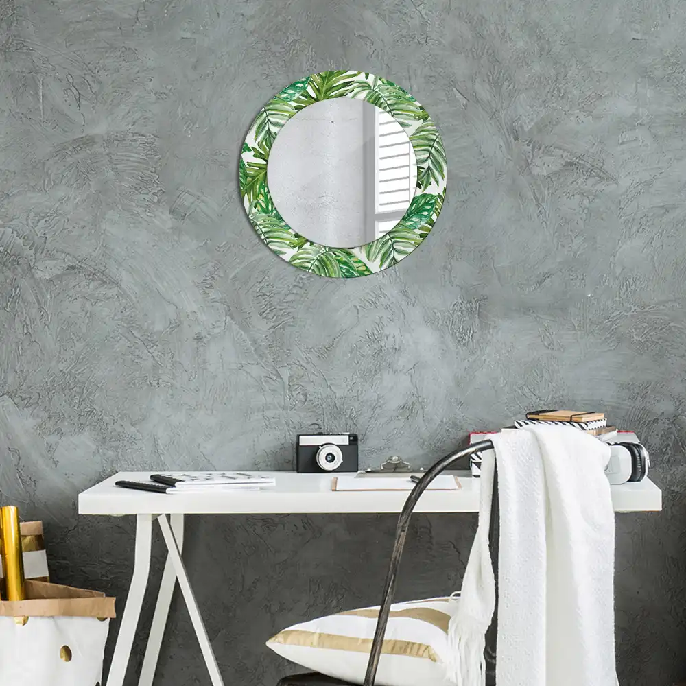 Oglindă decorativă rotundă cu design de frunze de junglă
