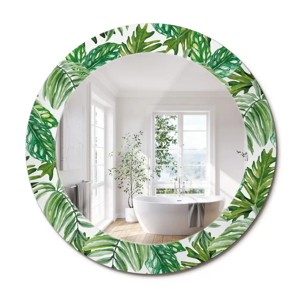 Oglindă decorativă rotundă cu design de frunze de junglă