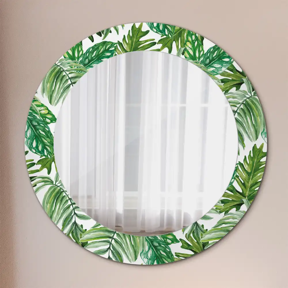 Oglindă decorativă rotundă cu design de frunze de junglă