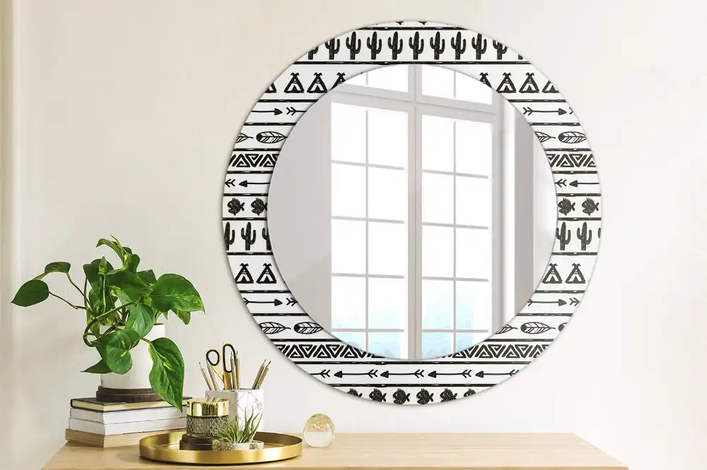 Oglindă rotundă decorativă în stil boho minimalist