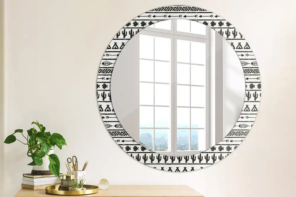 Oglindă rotundă decorativă în stil boho minimalist
