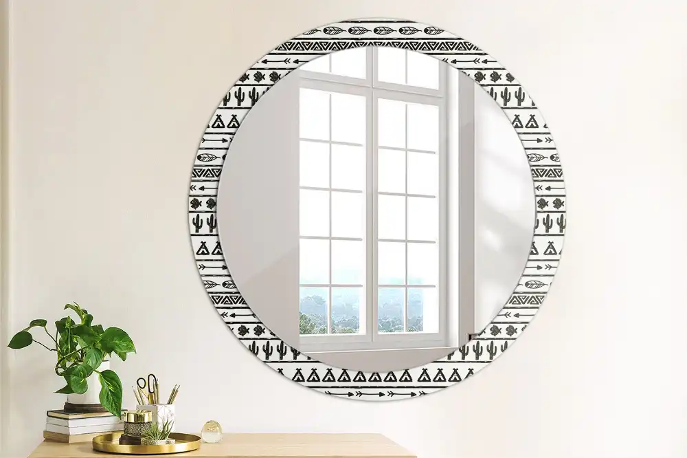 Oglindă rotundă decorativă în stil boho minimalist