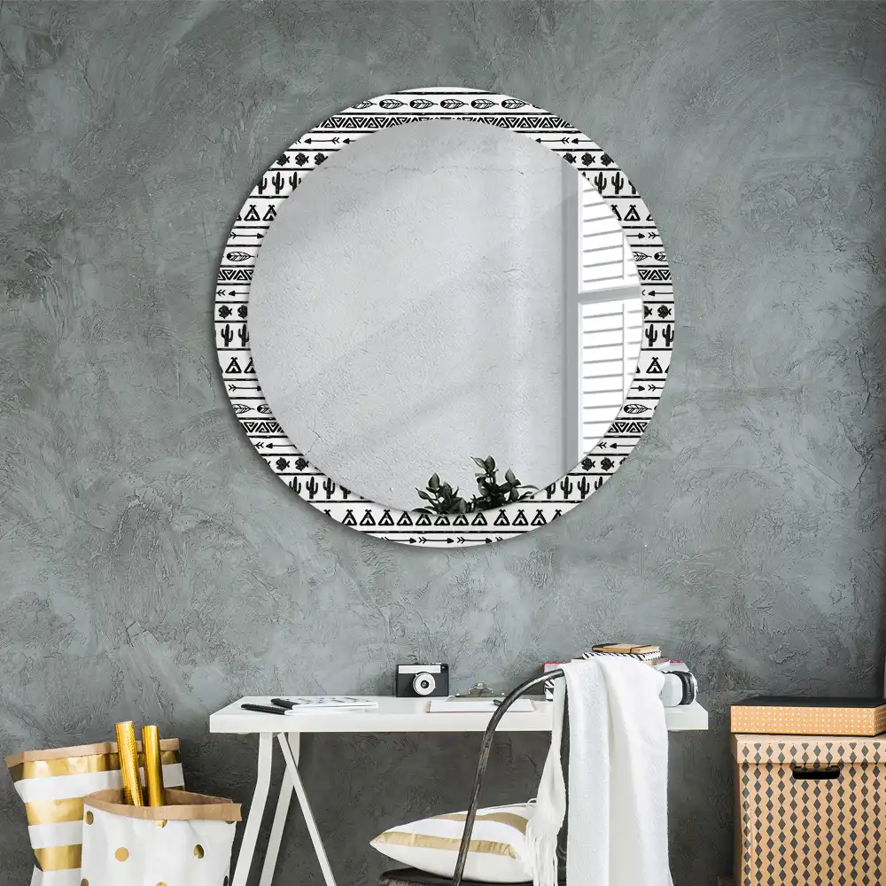 Oglindă rotundă decorativă în stil boho minimalist