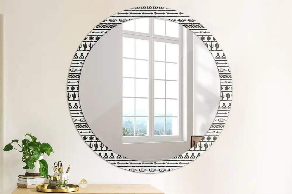 Oglindă rotundă decorativă în stil boho minimalist