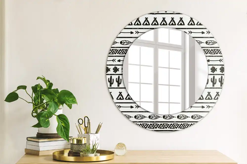 Oglindă rotundă decorativă în stil boho minimalist