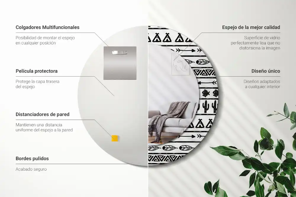 Oglindă rotundă decorativă în stil boho minimalist