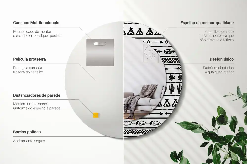 Oglindă rotundă decorativă în stil boho minimalist