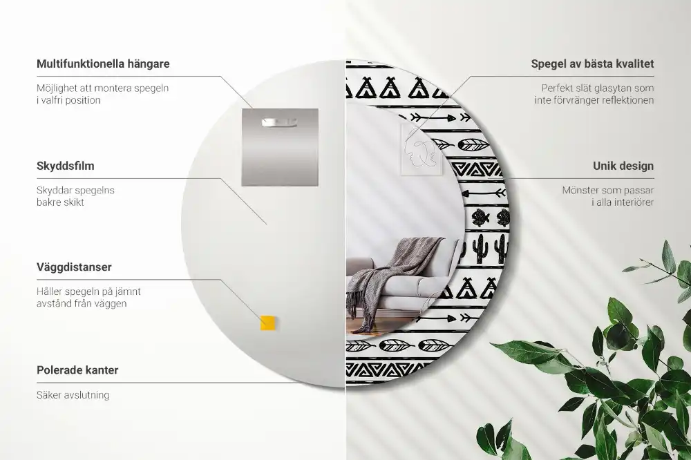 Oglindă rotundă decorativă în stil boho minimalist