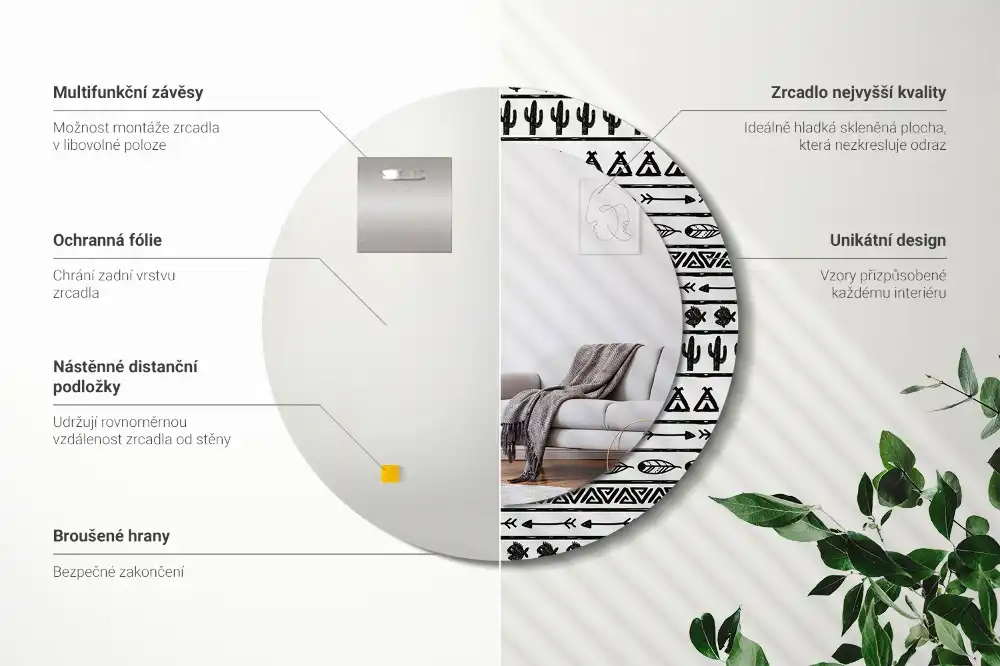 Oglindă rotundă decorativă în stil boho minimalist