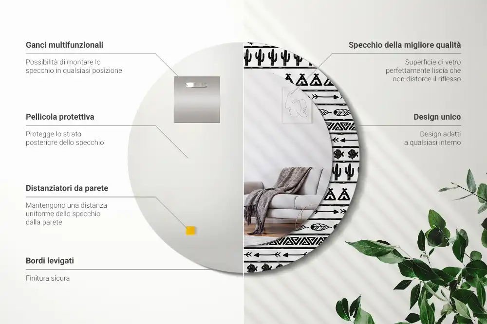 Oglindă rotundă decorativă în stil boho minimalist