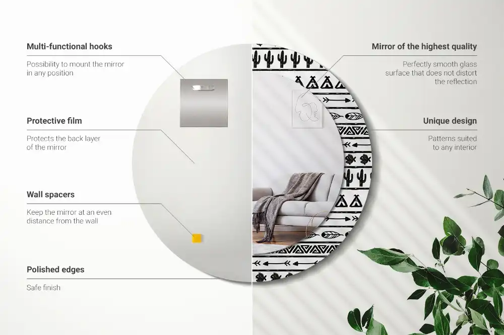 Oglindă rotundă decorativă în stil boho minimalist
