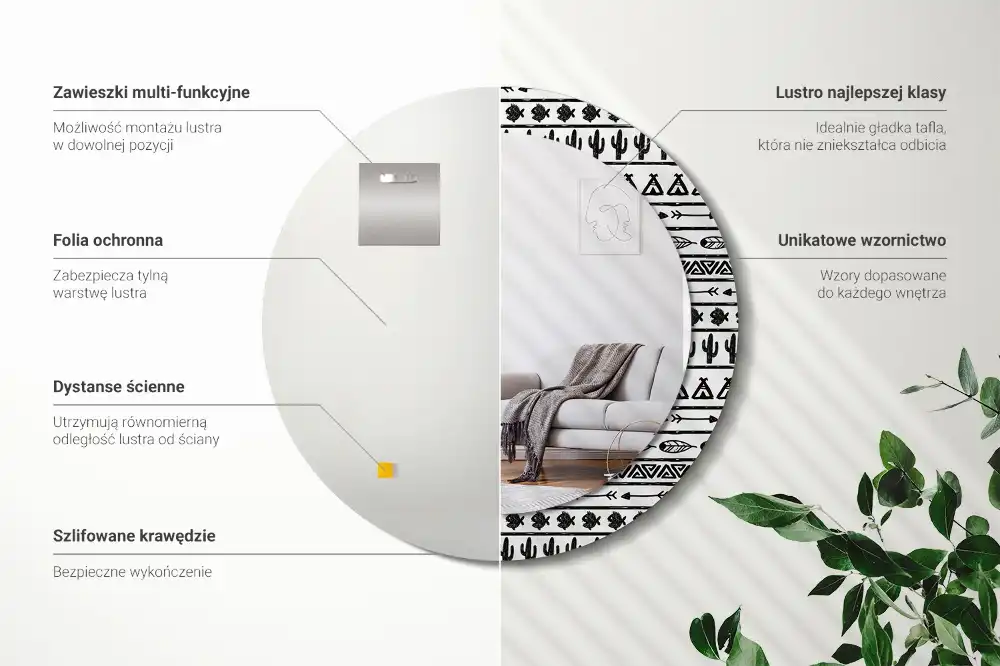 Oglindă rotundă decorativă în stil boho minimalist