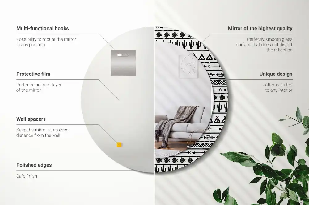 Oglindă rotundă decorativă în stil boho minimalist