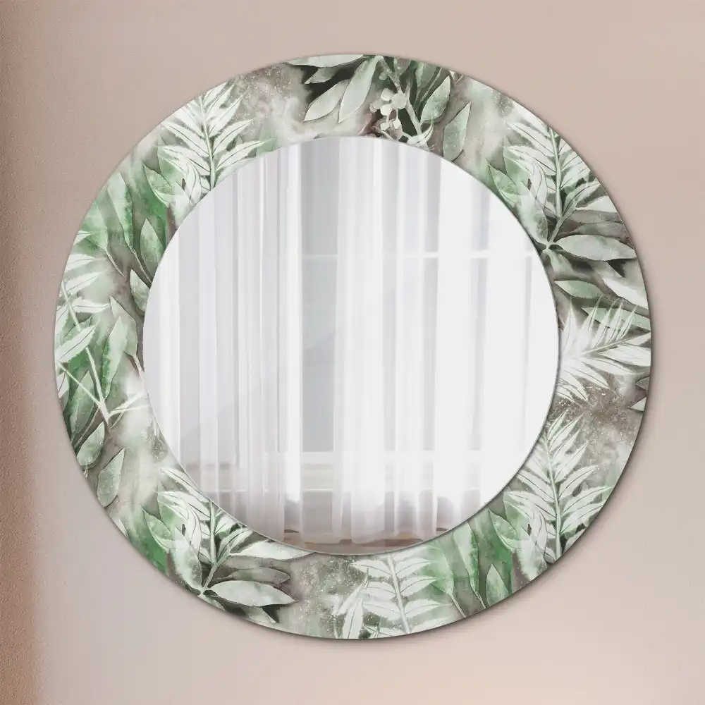 Oglindă rotundă decorativă cu frunze în acuarelă