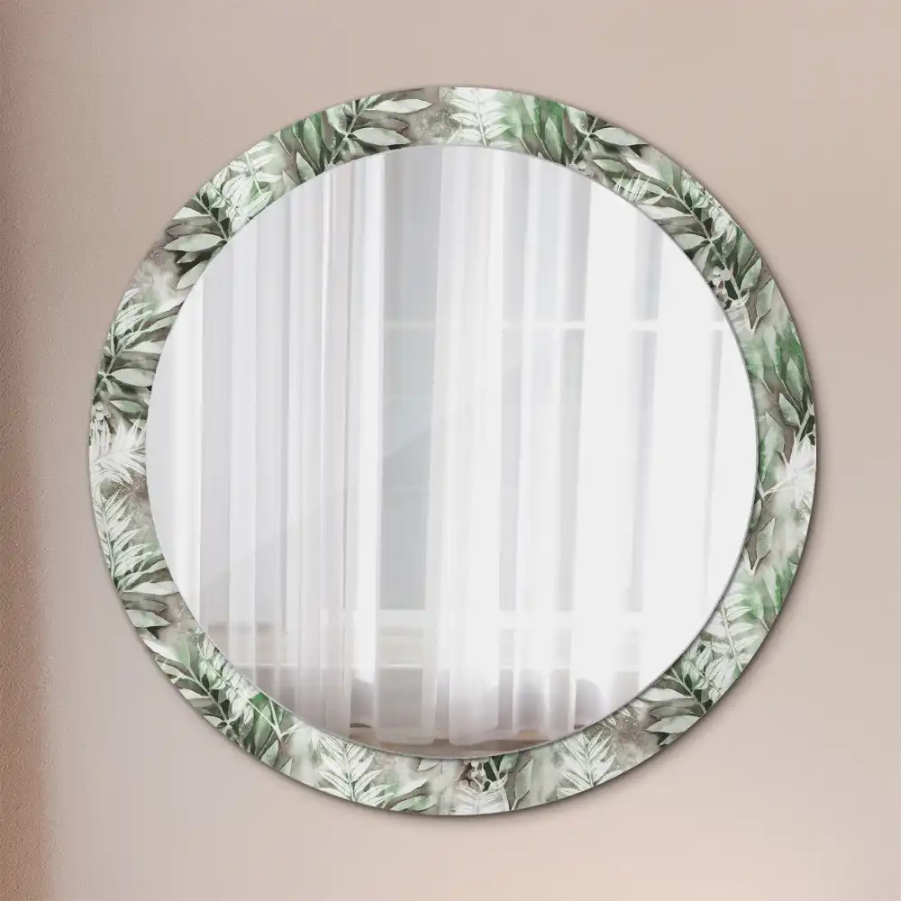 Oglindă rotundă decorativă cu frunze în acuarelă