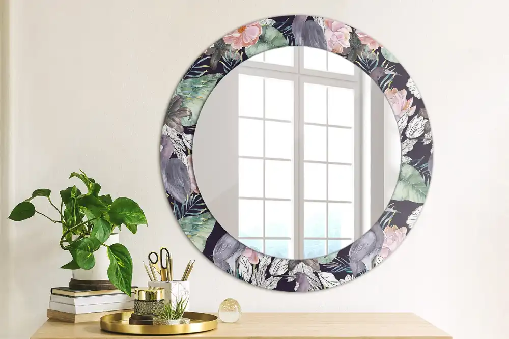 Oglindă decorativă rotundă de perete cu model păsări stârci