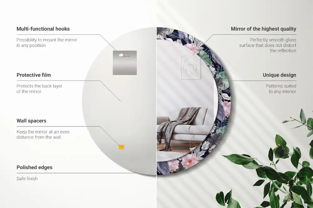 Oglindă decorativă rotundă de perete cu model păsări stârci