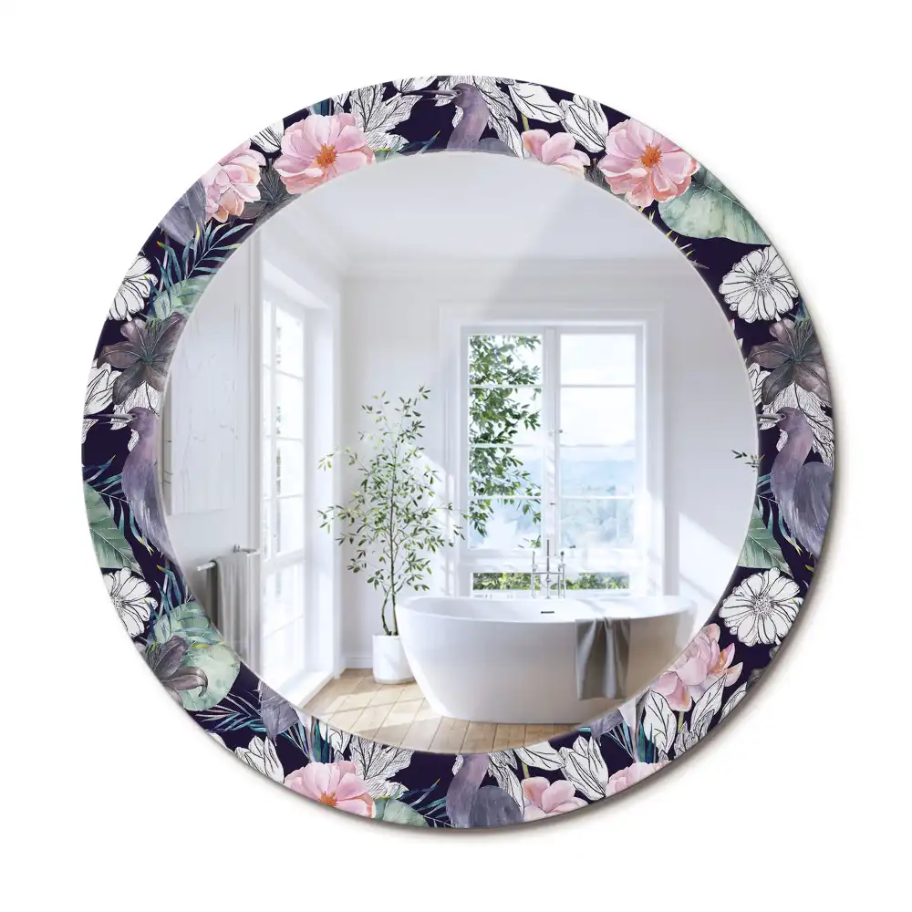 Oglindă decorativă rotundă de perete cu model păsări stârci