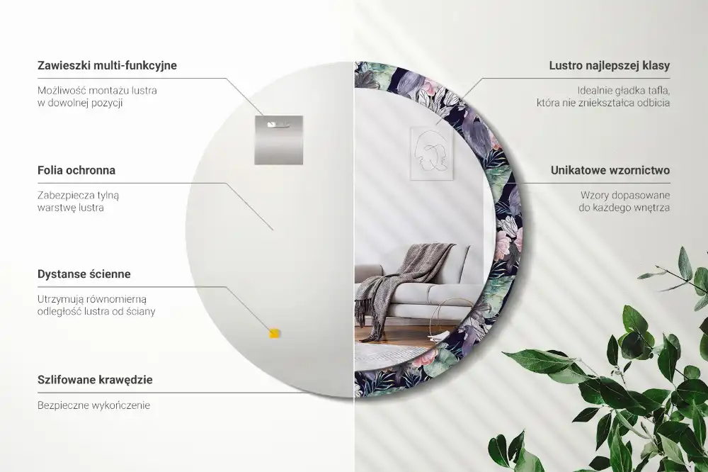 Oglindă decorativă rotundă de perete cu model păsări stârci