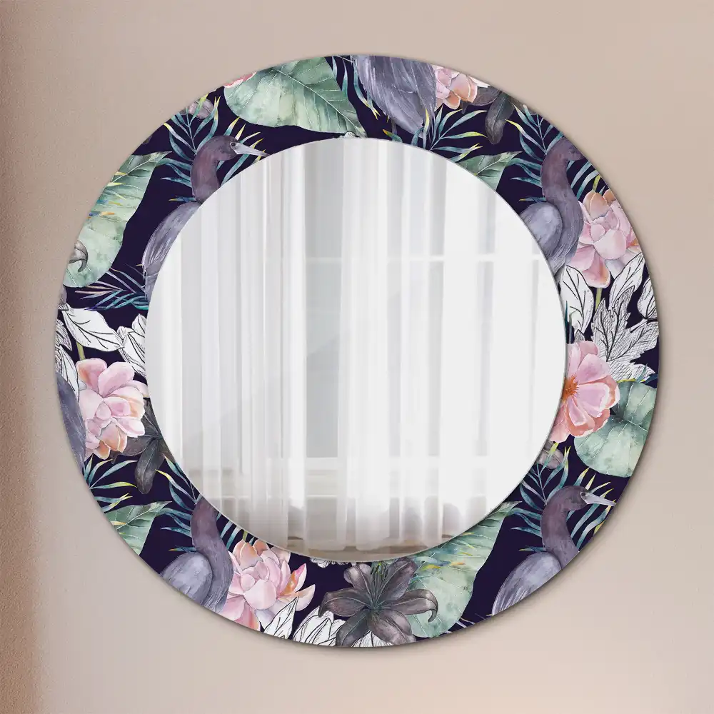 Oglindă decorativă rotundă de perete cu model păsări stârci