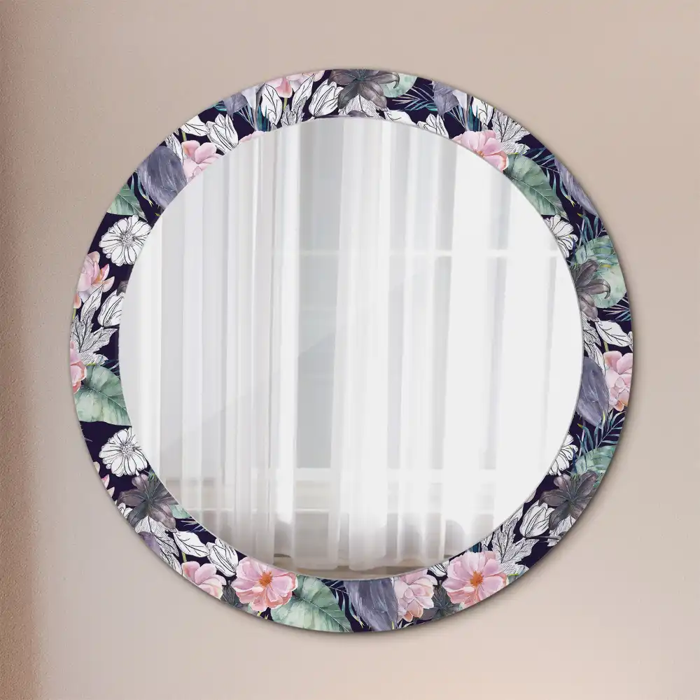 Oglindă decorativă rotundă de perete cu model păsări stârci