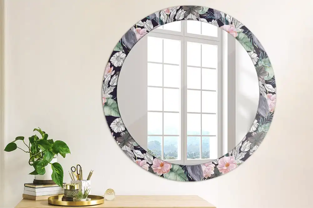 Oglindă decorativă rotundă de perete cu model păsări stârci