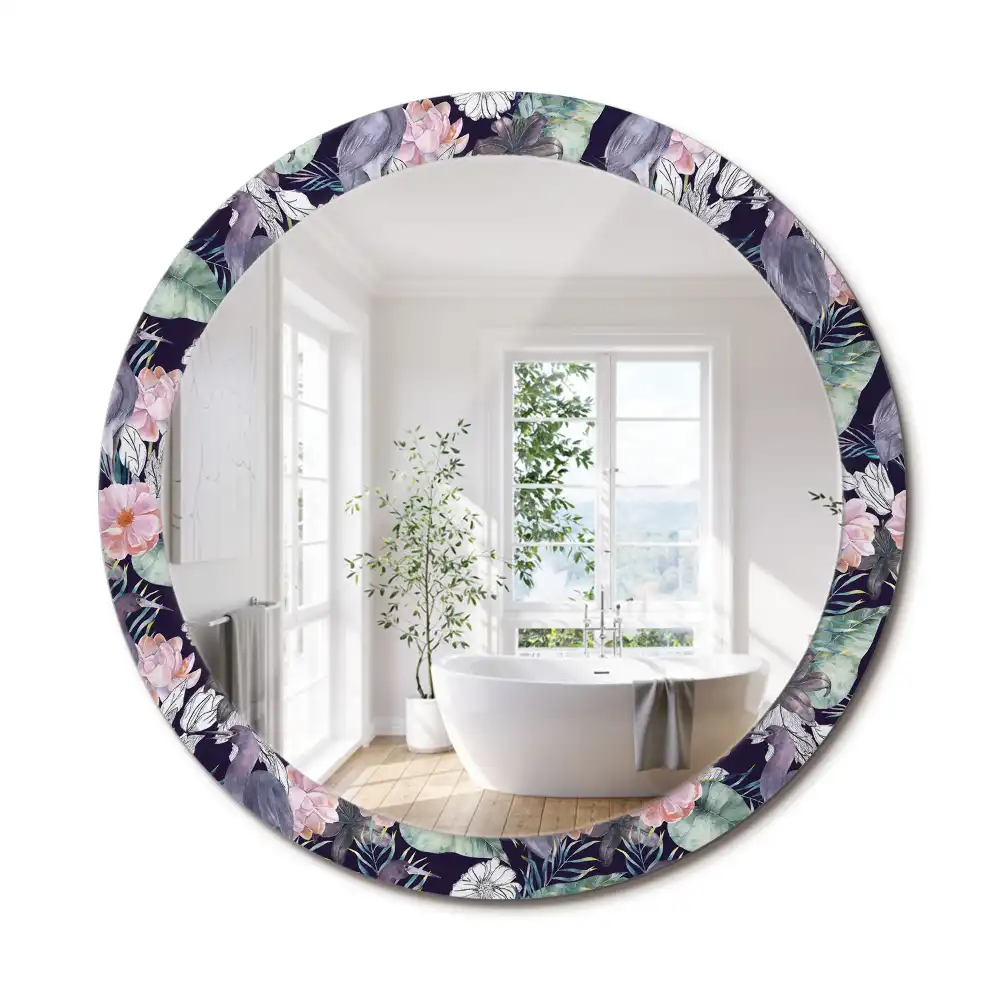 Oglindă decorativă rotundă de perete cu model păsări stârci