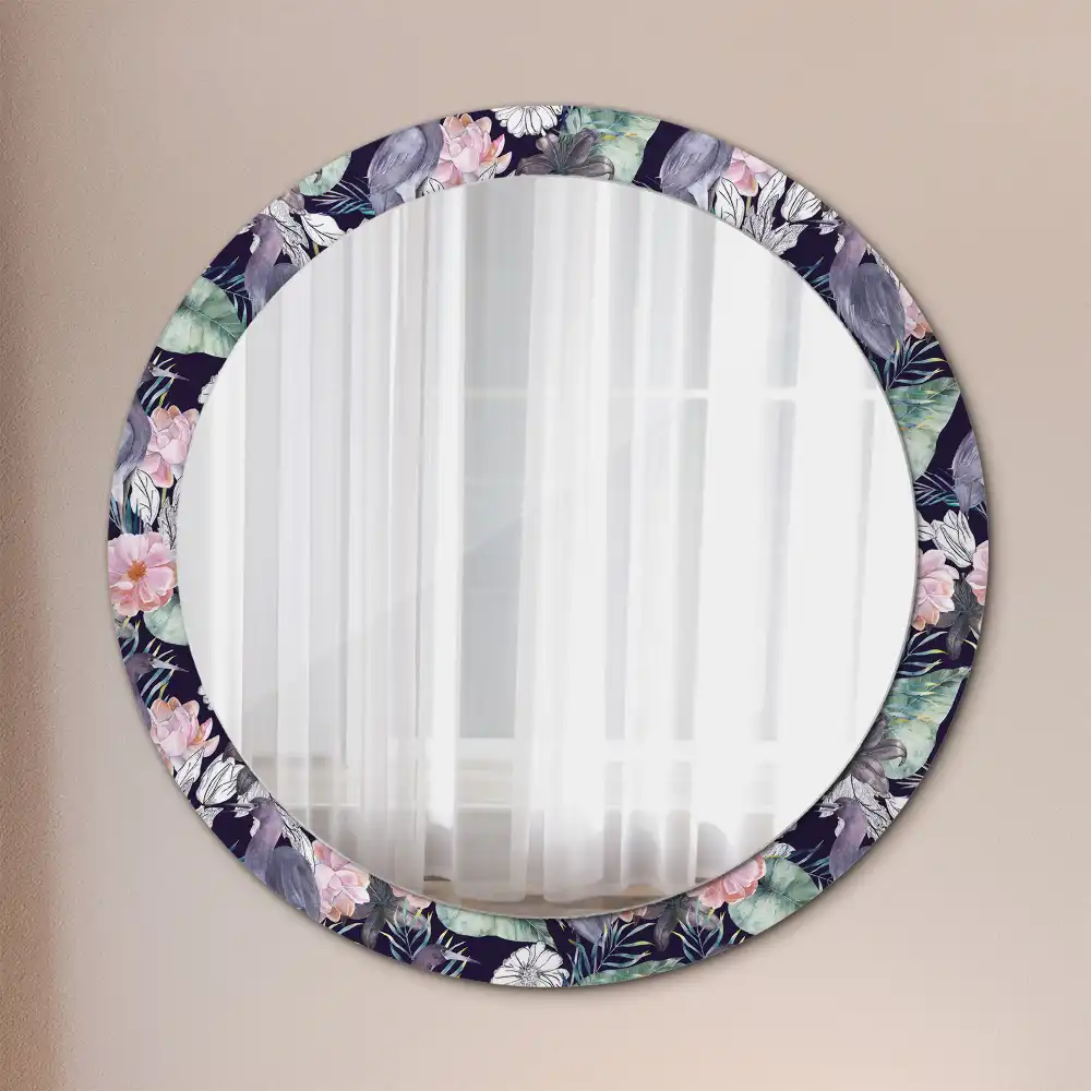 Oglindă decorativă rotundă de perete cu model păsări stârci