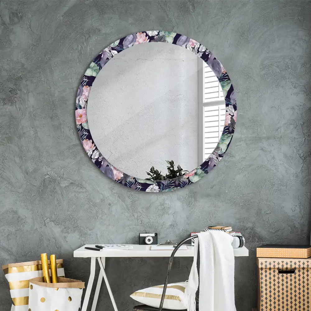 Oglindă decorativă rotundă de perete cu model păsări stârci