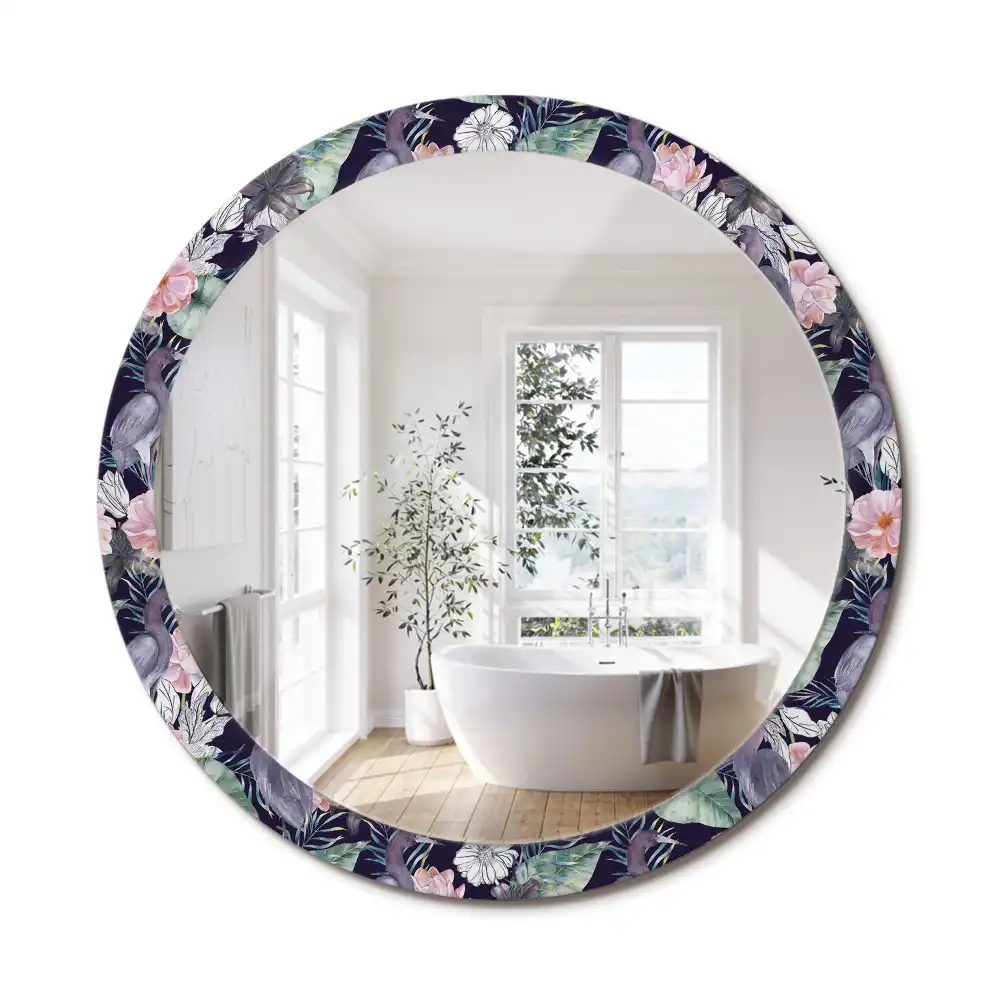 Oglindă decorativă rotundă de perete cu model păsări stârci