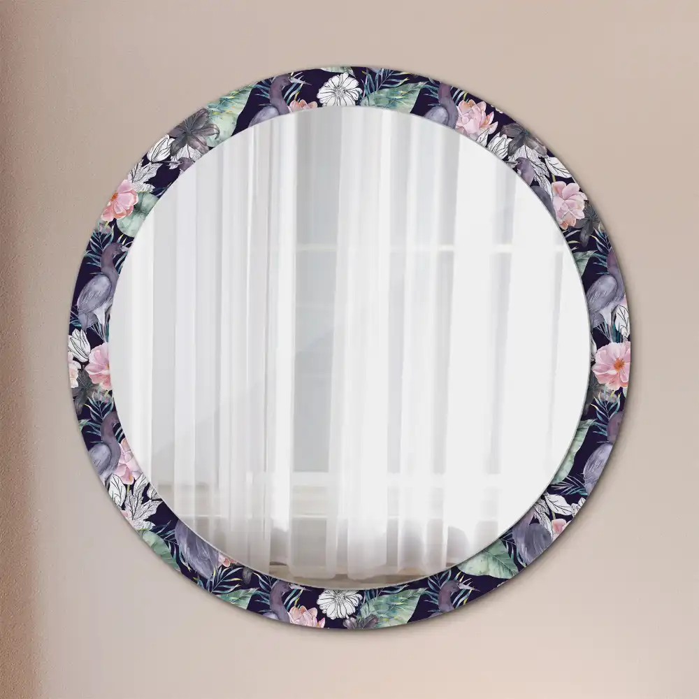 Oglindă decorativă rotundă de perete cu model păsări stârci