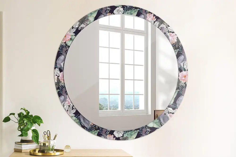 Oglindă decorativă rotundă de perete cu model păsări stârci