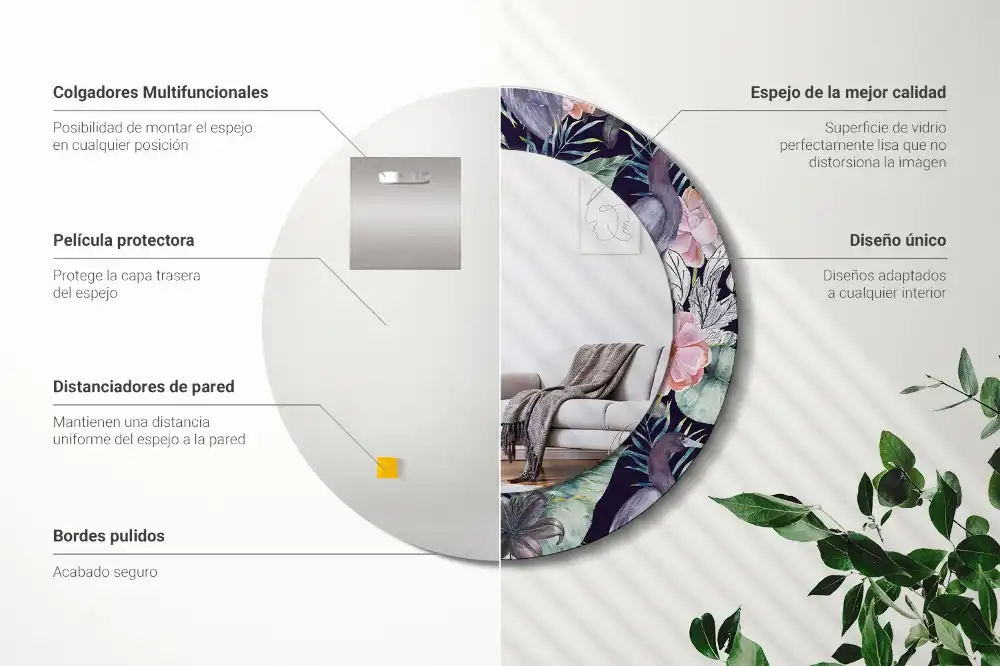 Oglindă decorativă rotundă de perete cu model păsări stârci