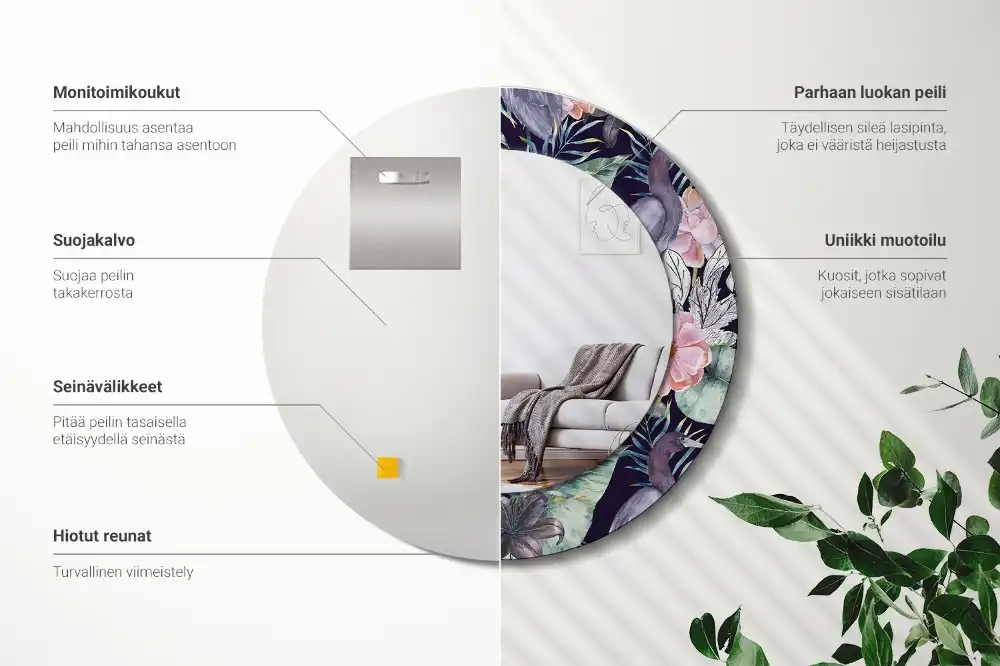 Oglindă decorativă rotundă de perete cu model păsări stârci