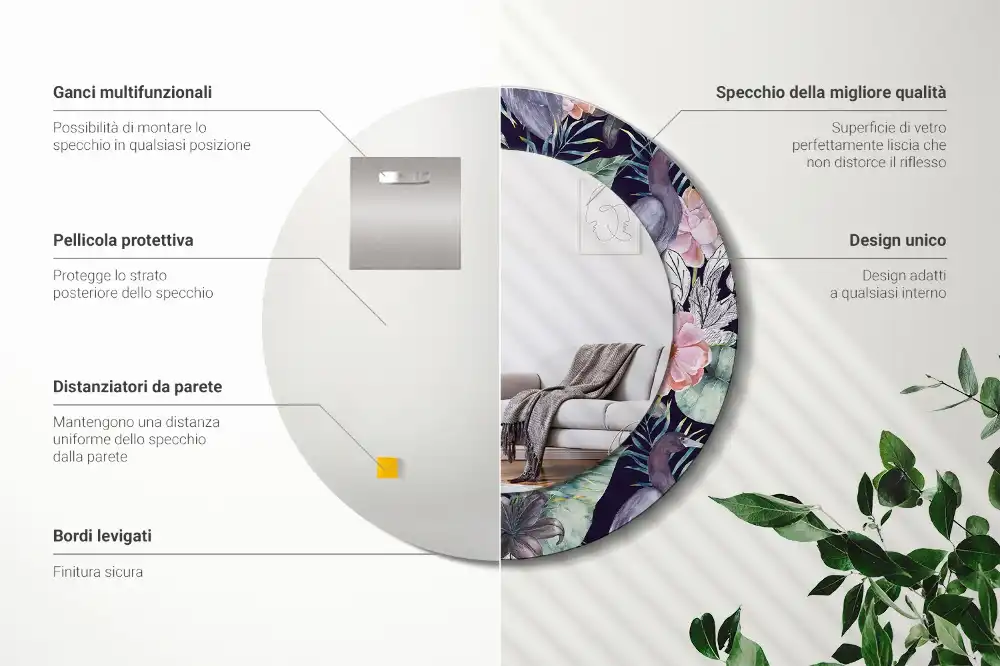 Oglindă decorativă rotundă de perete cu model păsări stârci