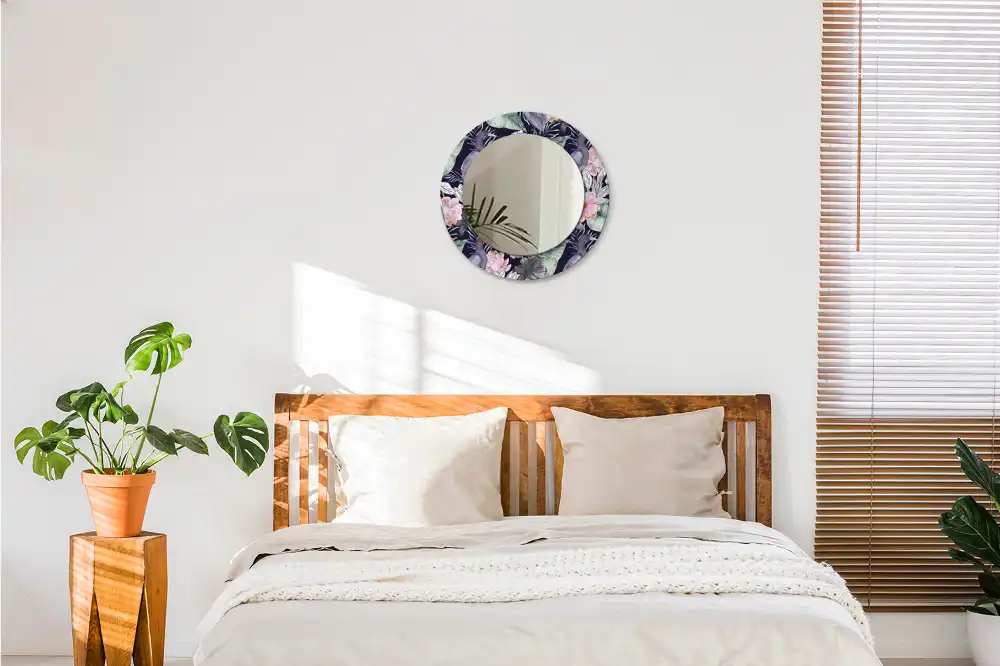 Oglindă decorativă rotundă de perete cu model păsări stârci