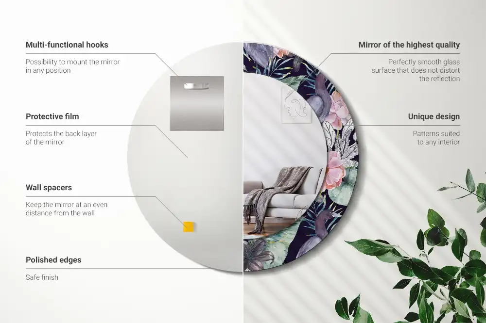 Oglindă decorativă rotundă de perete cu model păsări stârci