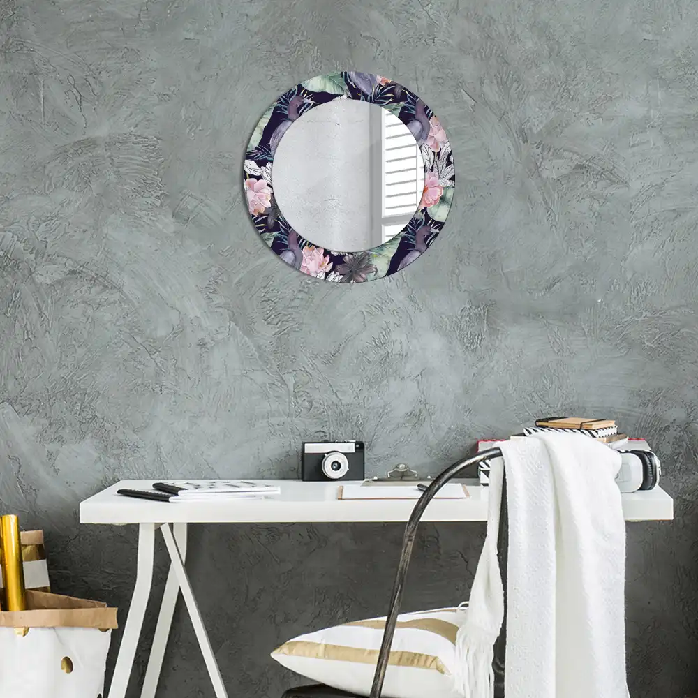 Oglindă decorativă rotundă de perete cu model păsări stârci