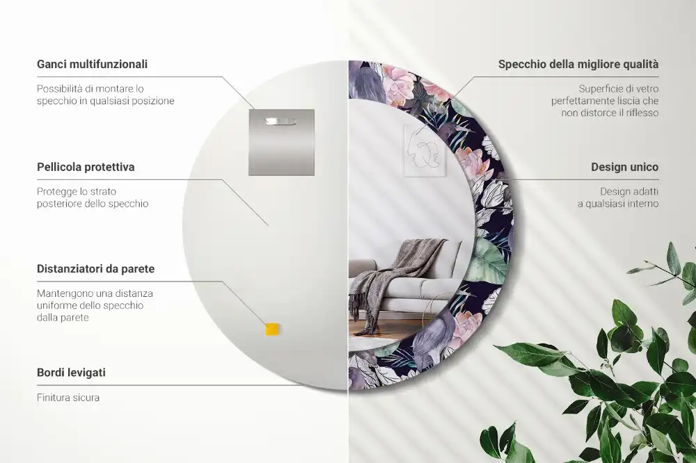 Oglindă decorativă rotundă de perete cu model păsări stârci