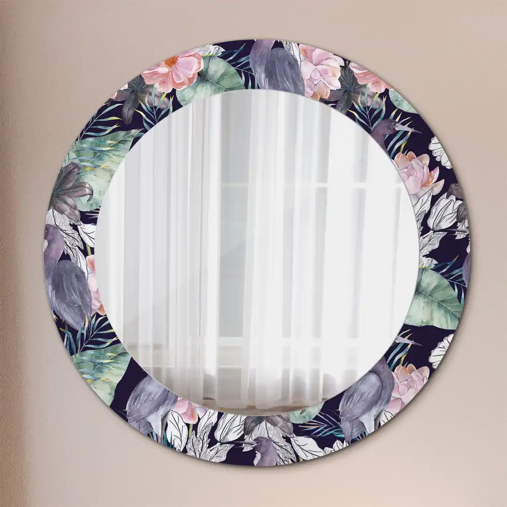 Oglindă decorativă rotundă de perete cu model păsări stârci