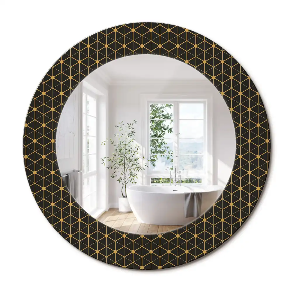 Oglindă rotundă cu imprimeu geometric hexagonal