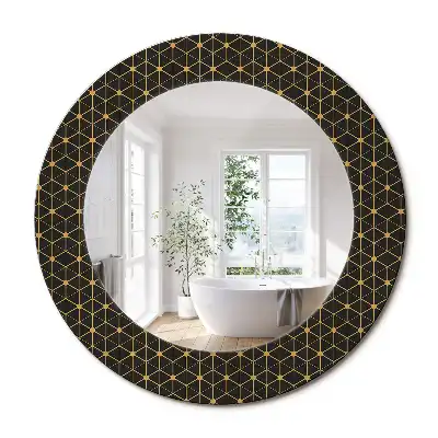 Oglindă rotundă cu imprimeu geometric hexagonal