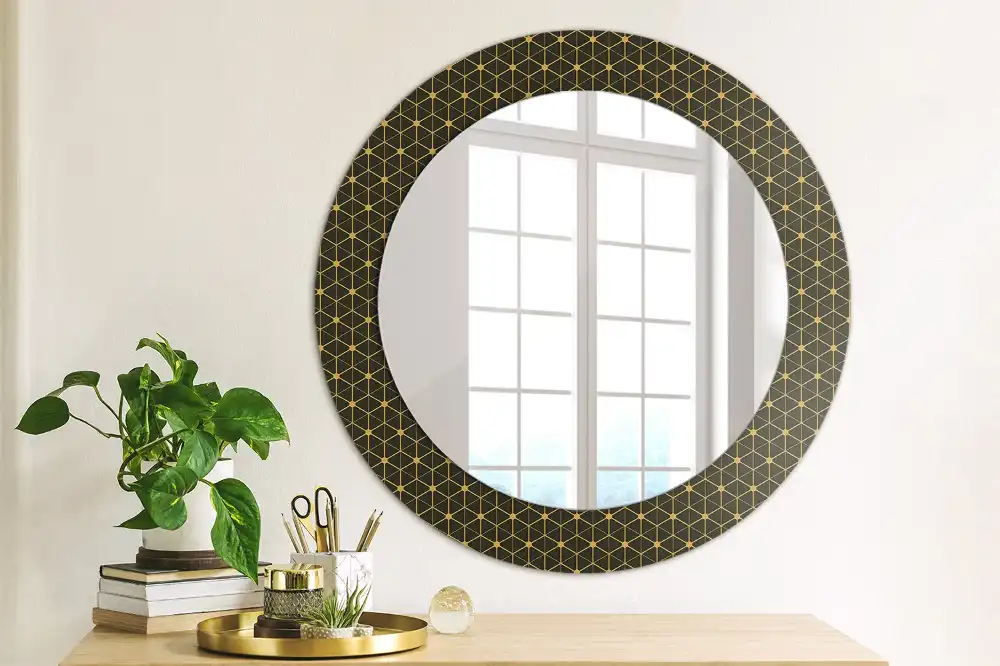 Oglindă rotundă cu imprimeu geometric hexagonal