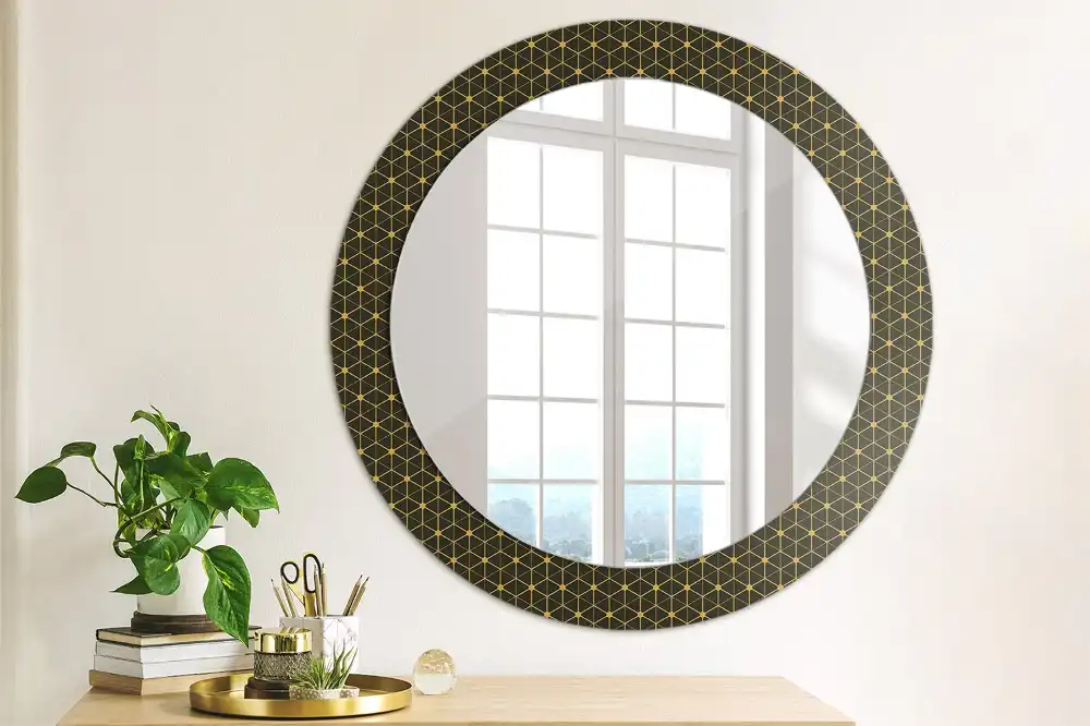 Oglindă rotundă cu imprimeu geometric hexagonal